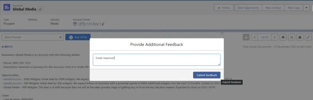 GPTfy Security Layer Process Flow - Users can give thumbs up/down for AI