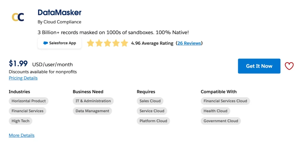 Salesforce App DataMasker Product Listing