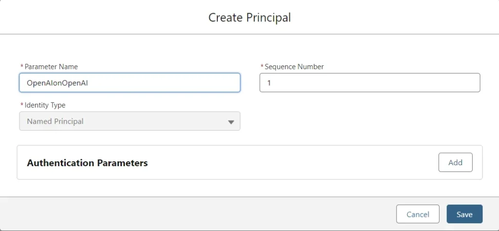 Form fields for creating a new external credential with label and name fields completed.