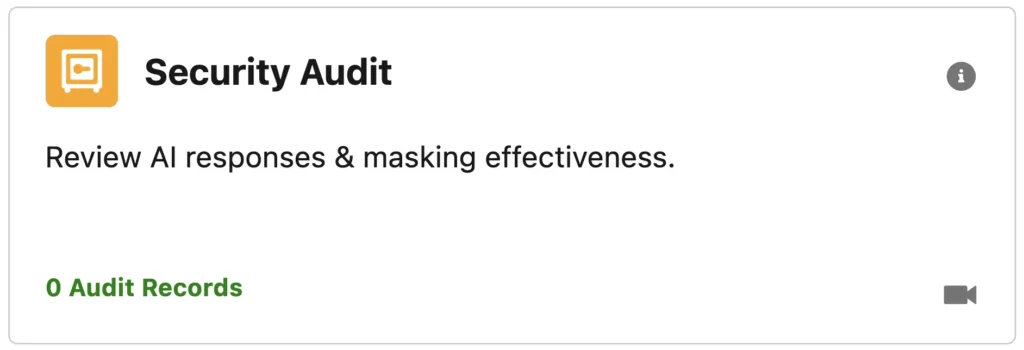 Screenshot of a security audit for AI models. The audit has sections for Review AI responses & masking effectiveness, Audit Records, and Findings & Recommendations.